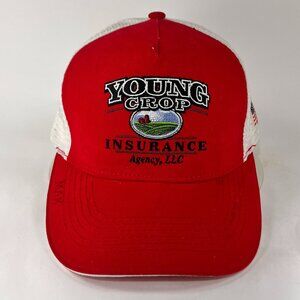 Young Crop Snap Back Cap Hat Red Trucker Mesh Max Insurance Advertising Mens